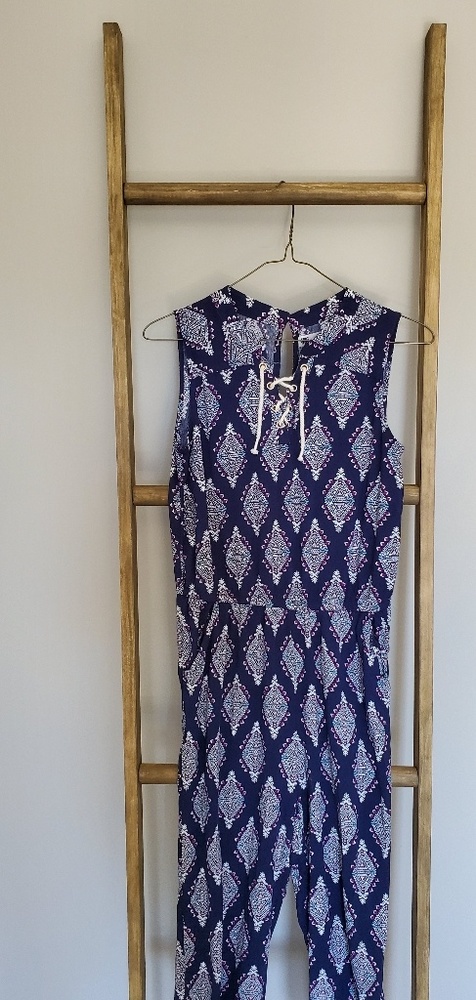 Navy blue Aztec printed chiffon jumper/romper